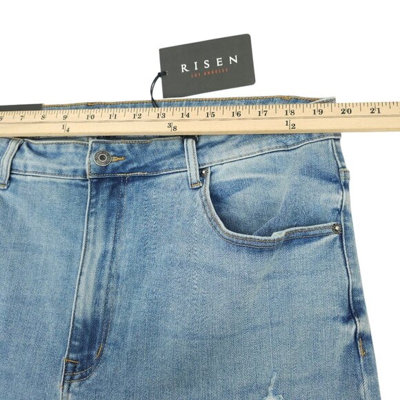 Risen Jeans Distressed Flare Leg Size 3XL High Rise Very Stretchy Light Wash NEW - Picture 8 of 13